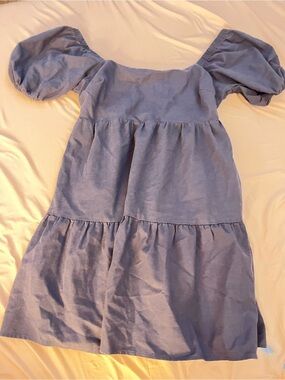 Blue Puff-Sleeve Tiered Kids Dress - Brand